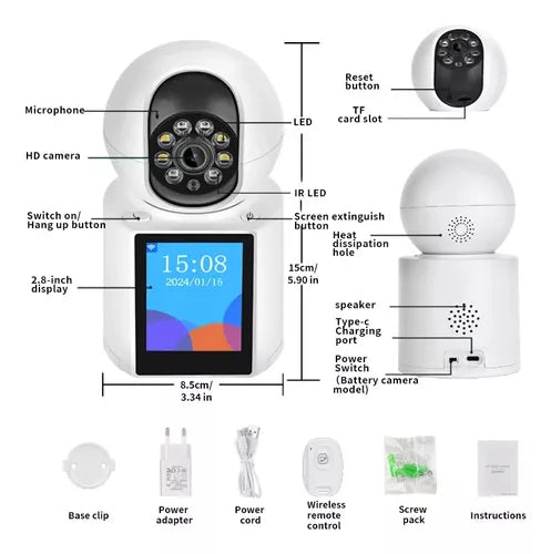 Cámara Vigilancia Wifi Pantalla Videollamada